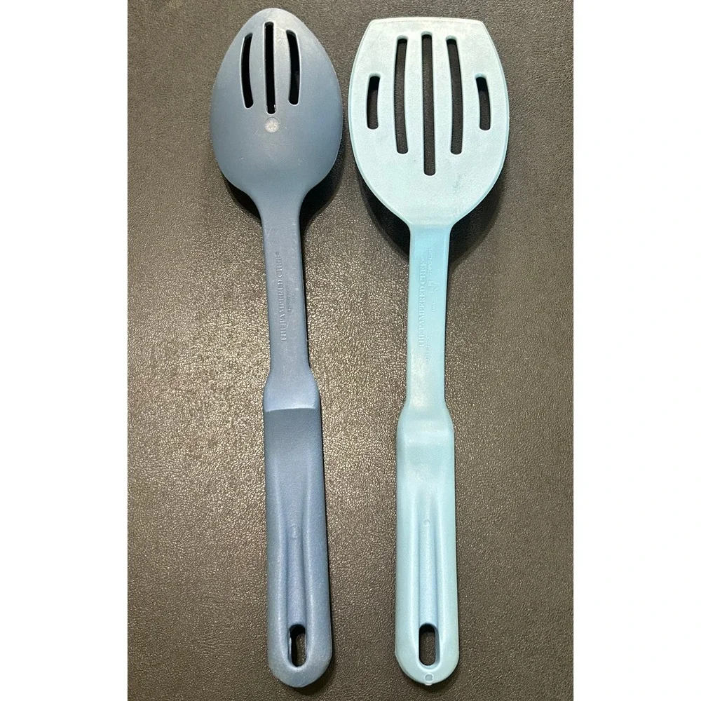 Pampered Chef Blue Nylon Slotted Spatula Turner&Spoon SET Heat Resistant Retired